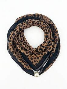 1pc Animal Leopard Print Polyester Fiber Scarf, Soft Ultra-Thin All-Season Decorative Style, Multiple Leopard Print Colors Available, Faux Pearl Magnetic Buckle - Multicolor - View 18