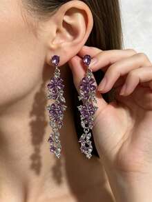1 Pair Of Fashionable Personalities Long Style Temperament Earrings Suitable For Wedding Parties And Gift Giving ﻿ ﻿ ﻿ - Silver Purple - View 8