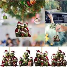 Panini Grinch Christmas Tree Ornaments, Acrylic 2D Scene Hanging Decorations, Classic Green Character Pendant For Xmas Tree Home Holiday Party Decor - Random Styles - View 6