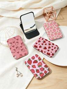 1pc Pastoral Fruit Series Portable Folding Compact Mirror, Lightweight Ultra-Thin Convenient Durable PU Leather, Suitable For Various Occasions Travel Party Work School, Fit For All Ages Universal - Multicolor - View 1