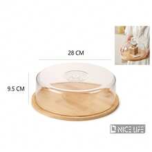 Bamboo Base + Transparent Dust Cover: Butter Dish / Cake Stand – Dust-Proof Display Tray For Afternoon Tea Snacks And Bread - View 12