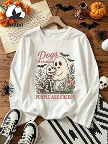 Versatile Plus Size Black Loose Fit T-Shirt, Regular Length Knit Crew Neck Top, Casual Wear - White - View 1