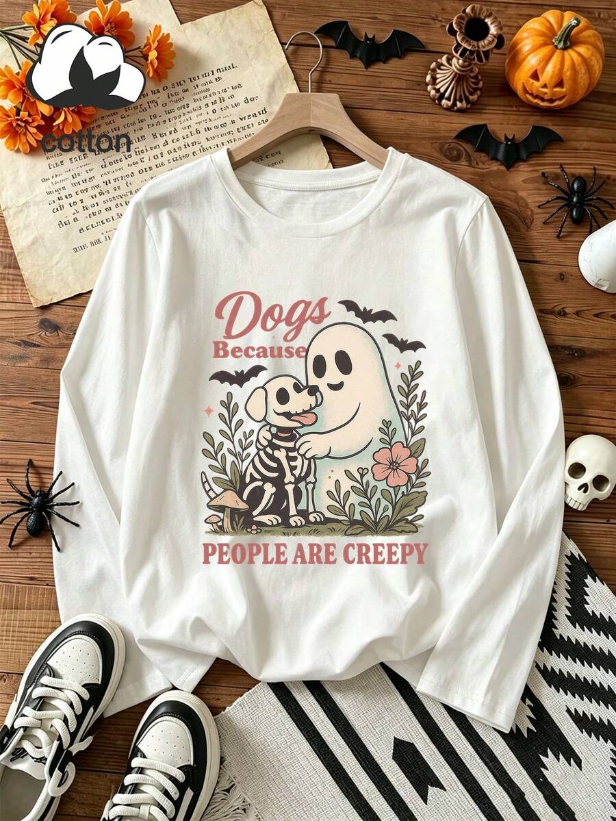 Versatile Plus Size Black Loose Fit T-Shirt, Regular Length Knit Crew Neck Top, Casual Wear - White - View 1