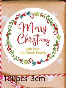 10/20/50/100pcs Customized Round Christmas Stickers, Customizable Letter Text Stickers, Elegant Holiday Gift Packaging Labels, Suitable For Holiday Party Gift Labels, Holiday Gift Packaging Stickers, Wedding Souvenir Labels Stickers, Cookie Packaging Bag Stickers, Holiday Calendars - Multicolor - View 6