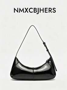 New Women's Vintage Crescent Underarm Bag, Minimalist Adjustable Strap Baguette Bag, Commuter Shoulder Handbag - Black - View 1