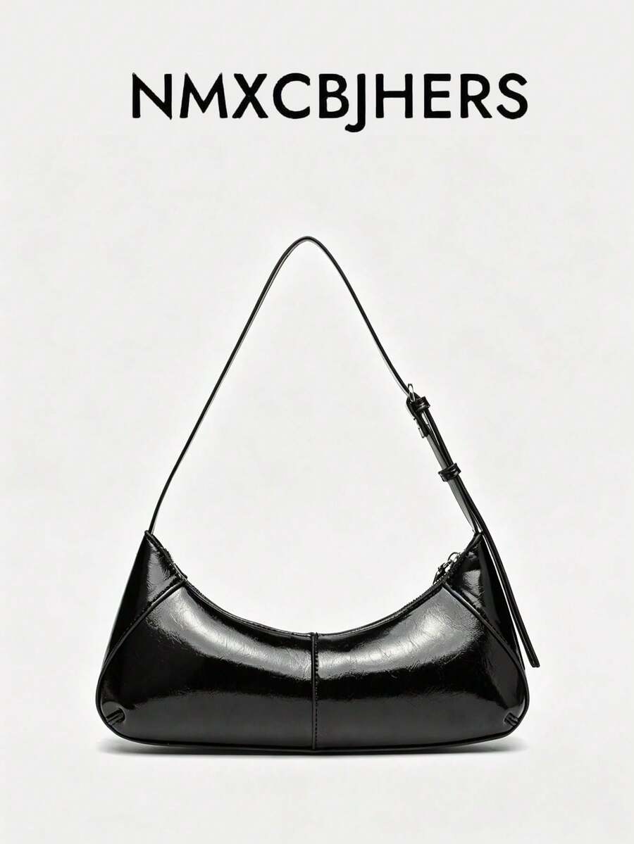 New Women's Vintage Crescent Underarm Bag, Minimalist Adjustable Strap Baguette Bag, Commuter Shoulder Handbag - Black - View 1