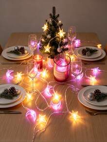 Star Moon LED String Lights Battery Powered, Warm Pink Dual Color, Fairy Lights For Bedroom Curtain Table Holiday Party Decor - Star and Moon Light String - View 5