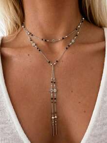 1pc Minimalist Versatile Ins Style Creative Long Twisted Chain Necklace Jewelry, Personalized Multi-Use Wrapped Knotted Round Bead Pendant Neck Chain Suitable For Women Daily Wear, Vacation And Party - Silver - View 3
