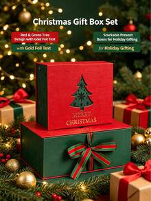 Christmas Gift Box Christmas Tree Hollow Gift Box With Ribbon Bow Merry Christmas Luxury Paper Gift Packaging Box Suitable For Holiday Party Christmas Eve - Multicolor - View 6