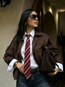 1pc Women's Striped Tie Burgundy Professional Commute School Style JK Tie - Burgundy - View 2