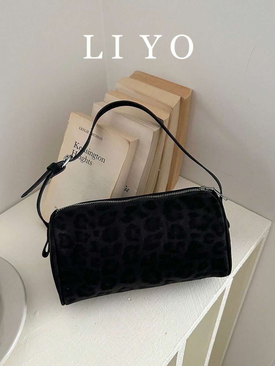 Túi mini hình trụ họa tiết da báo thời trang cho nữ, phong cách tối giản, túi đeo vai đa năng đi làm, túi đeo chéo