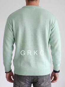 GRKC 男士圓領長袖針織寬鬆休閒簡約套頭毛衣，適合秋冬穿著 - 薄荷綠 - 查看 5