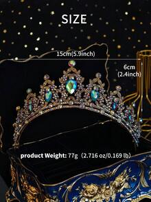 1件復洛克女王皇冠，哥德式水鑽髮箍，祖母綠水晶公主頭飾，適用婚禮、舞會、萬聖節派對 - 彩色 - 查看 8