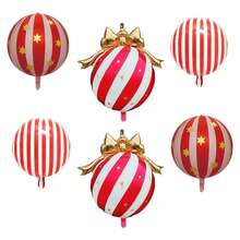 Christmas 4D Round Aluminum Foil Balloon, Red & White Striped Star & Bow Design, Holiday Party Decoration - Multicolor - View 4