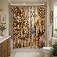 1pc/4pcs Gold Christmas Tree Pattern Multifunctional Bathroom Decor Shower Curtain Set Free 12 Hooks Premium Holiday Atmosphere Bathroom Mat U-Shaped Floor Mat And Round Toilet Lid Cover Suitable For All Scenes Decoration Bathroom Set - Gold Christmas Tree 6 - View 13