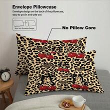 3pcs Leopard Print Bow & Cherry Pattern Duvet Cover Set (1 Duvet Cover + 2 Pillowcases), Breathable, Comfortable, Soft, Suitable For Single/Double/Queen/King Size Bed, Machine Washable, Room Decor, Dorm Bedding, Autumn Decoration, Christmas - Multicolor 02 - View 8