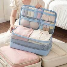 Solid Color Travel Storage Bag Large Capacity Multi-Compartment Daily Home Clothing Organizer Bag Divided Sections Organized Storage Socks Underwear Travel Compression Bag 5-In-1 Travel Storage Bag Portable Down Jacket Storage Bag Compressed Clothing Packing Organizer Bag - Multicolor - View 7