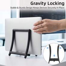 15.6 Inch Vertical Laptop Stand With Gravity Auto Lock, Compatible With Neo 13 Inch, A3404 Air 13/15 Pro 13/14 And (A16) 11th Gen 11 Inch, 10th Gen 10.9 Inch Tablets, Space-Saving Desktop Base, Black - View 3