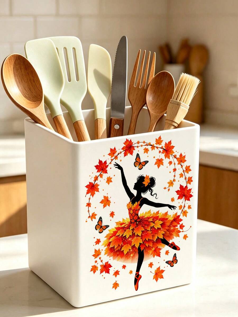 1pc Autumn Leaf Dancer Silhouette Multifunctional Storage Organizer Box - Kitchen Storage Box, Suitable For Storing Various Small Items, Pens, Remote Controls; Plastic Material, Compact And Space-Saving, Suitable For Kitchen, Office, Living Room, Autumn Thanksgiving, HELLO FALL (Please Note Size Before Ordering) - Multicolor - View 1