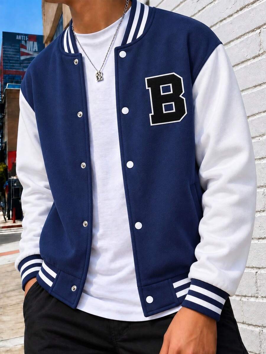 1pc Teen Boys Casual Personalized Letter Print Soft Comfortable Versatile Sweatshirt, Suitable For Daily Wear, School, Outdoor Activities - Navy Blue - View 1