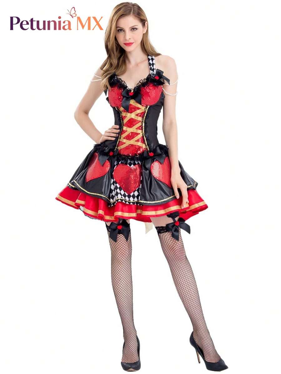 Vampire COS Queen of Hearts Prom Queen Court Dress, Cosplay Costume, Halloween Costume - Rojo - Ver 1