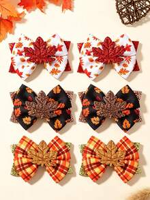 2/3PCS Children Maple Leaf Print Bow Hair Clips, Sequin Bow Cartoon Maple Leaf Accessory Decorative Hair Clips, Suitable For Autumn/Winter Outdoor Wear - Multicolor - View 2