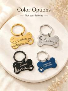 Custom Dog Bone Pet ID Tag Personalized Engraved Keychain Anti-Lost Pet ID Tag Key Ring Stainless Steel Jewelry Pet Owner Gift Letter Jewelry Daily Wear - Multicolor - View 3