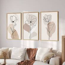 3Pcs Abstract Line Flower Canvas Wall Art, Neutral Beige Botanical One Line Art Prints, Minimalist Boho Floral Poster For Living Room, Bedroom, Kitchen, Home Decoration, Posters & Prints, Frameless - 427 - View 7