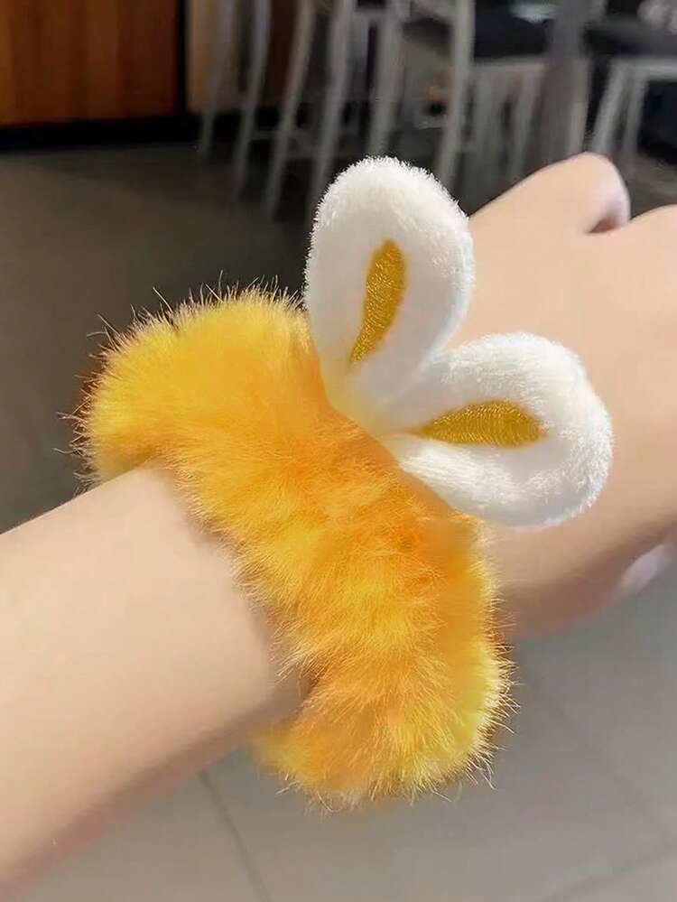 6pcs Kids Girls Multi-Color Premium Plush Rabbit Ear Scrunchies Korean Style Cute High Ponytail Hair Accessories Solid Color Basic Elegant Hair Ties For Daily Use - Multicolor - View 4
