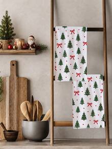 2pcs Minimalist Christmas Tree & Red Bow Polka Dot Pattern Kitchen Towels, 40*60cm Soft Microfiber Tea Towels, Suitable For Home Kitchen Restaurant Outdoor Camping Tabletop Cleaning Dish Cloth Hand Towel Accessories, Winter Christmas Theme Kitchen Towels Holiday Gift - Multicolor - View 6