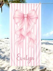 Custom Name Pink Bow Beach Towel, Soft Absorbent Microfiber Towel, Lightweight For Beach Pool Camping Travel, Girls Kids Gift - Multicolor - View 8