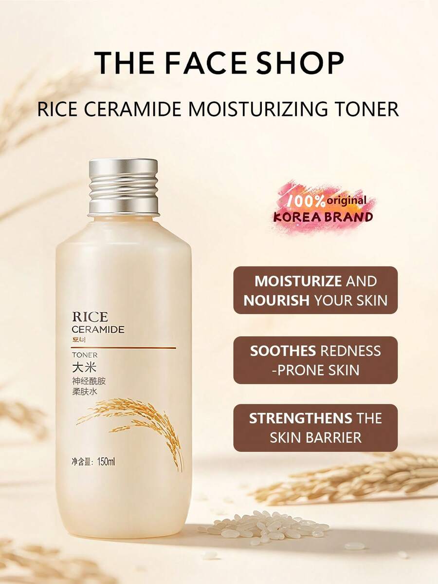 The Face Shop Rice Ceramide Moisturizing Toner, Hydrating Barrier Repair, Rice Extract, Lightweight Fast‑Absorbing, K‑Beauty, Holiday Gift, 150ml/5.07 Fl. Oz.