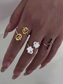 3pcs Gold Metal Ghost Bat Pumpkin Delicate Gothic Fun Jewelry Set Suitable For Party Luxury Banquet - Yellow Gold - View 15