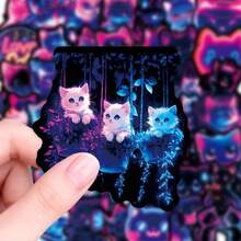 50pcs Cool Cat Neon Stickers DIY Cute Animal Cat Non-Repeating Waterproof Decorative Decals - Multicolor - View 2
