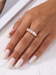1pc Moissanite Ring Delicate 0.3CT Five Star Pave Eternity Ring Perfect For Women's Daily Wear And Gifting - Gold - View 3