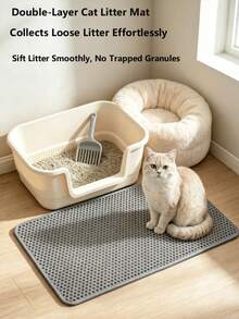 1pc EVA Cat Litter Mat, Double Layer One-Piece Single Opening Washable Litter Trapping Mat For Indoor Household Cats - Grey - View 5