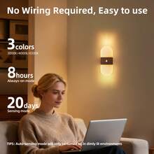 現代水晶感應式壁燈 LED 智能感應壓克力壁燈 無線 LED 壁燈 電池供電小夜燈 可調色溫與亮度 適用於走廊、浴室、臥室、客廳,居家裝飾 - 圓形多色 - 查看 3