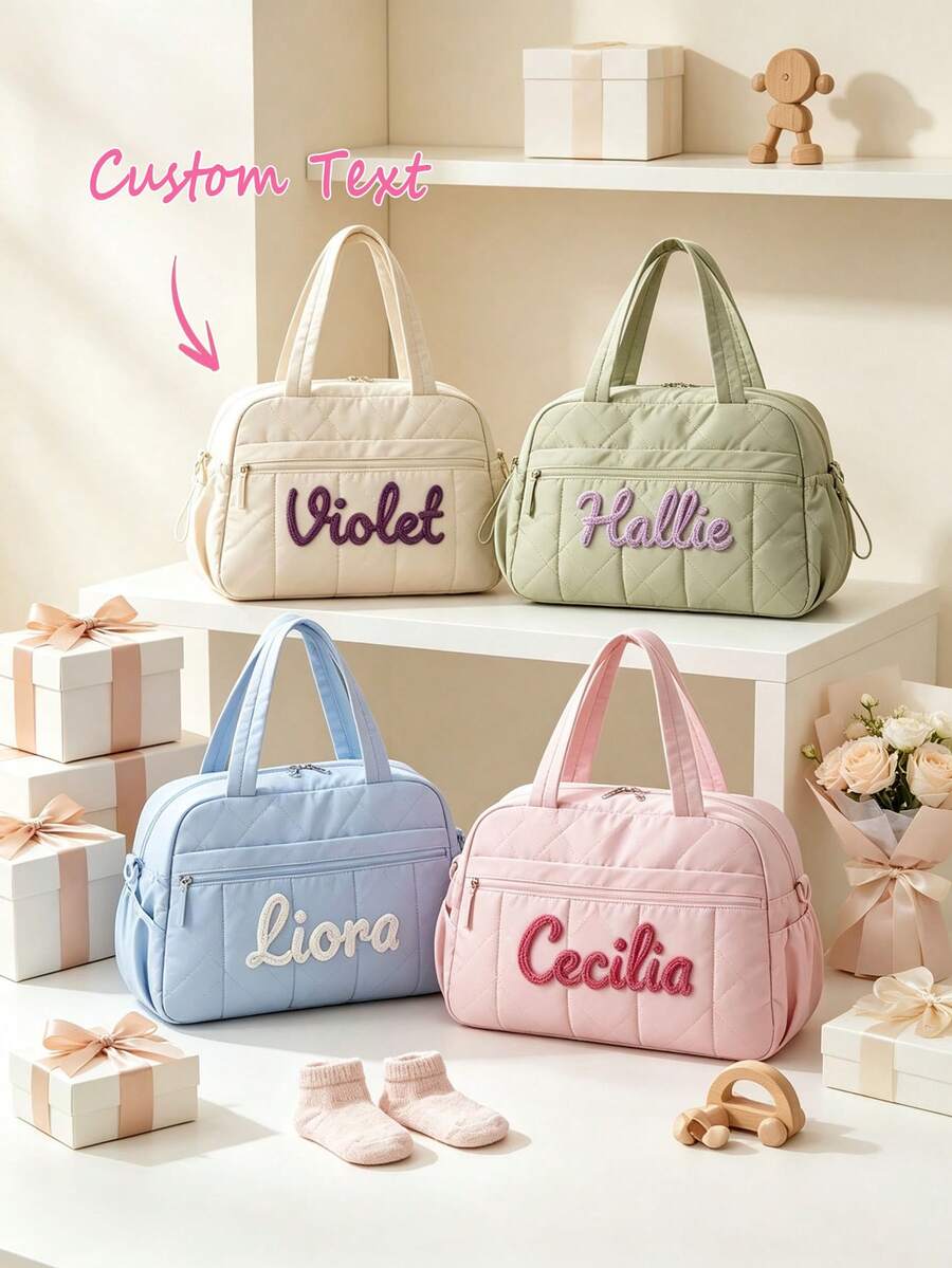 Tas Ibu dengan Teks Kustom yang Dipersonalisasi, Tas Jinjing Perjalanan Berbahan Quilted, Tas Olahraga Kebugaran, Tas Penyimpanan Rumah, Hadiah Pesta Natal dan Liburan - MultiWarna - View 1