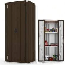 Tall Outdoor Storage Cabinet Metal Garden Cupboard With Shelves - Brown - View 2