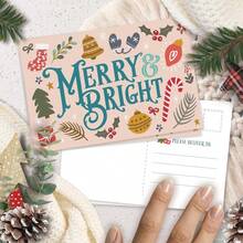 Invites Merry & Bright Christmas Postcards Holiday Greetings - Cute Illustrated Post Cards For Winter - 50 Count - View 6
