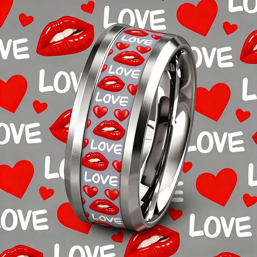 Lips Heart-Shaped 304 Stainless Steel Ring For Valentine's Day, Daily Wear, Anniversary Commemoration, Comfortable, Durable, Non Fading, Anti Allergic - Stainless Steel Ring - View 1