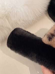 Women's Comfortable Open Toe Warm Indoor Slippers, Fashion Flat Fuzzy Slippers, Versatile Plus Size Slippers For Autumn/Winter/All Seasons - Khaki - View 10