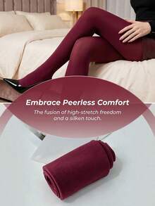 Women's Matte Burgundy Velvet Leggings, High Elasticity Comfortable, Vintage Holiday Style Elegant Versatile Innerwear - Multicolor - View 5