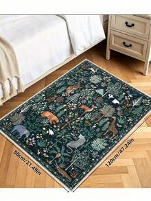 1pc Animal Pattern Rug, Bohemian Style Machine Washable Living Room Carpet, Vintage Soft Dining Room Rug, Non-Slip Durable Large Floor Mat, Suitable For Office, Bedroom, Living Room, Entryway Welcome Mat - Navy Blue - View 5