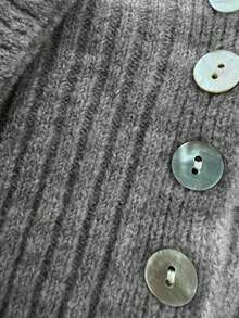 Dila Polly Women's Solid Color Gentle Fashion Cross V-Neck Button Long Sleeve Sweater, Gray Wrap-Around Cardigan, School, Fall/Winter - Grey - View 5