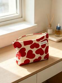 1PC/4PCSRed Heart Print Cosmetic Bag, Zipper Makeup Pouch Set, Cute Heart Pattern Storage Purse, Portable Travel Toiletry Bag For Lipstick, Skincare, Small Essentials, Multi-Size Canvas Organizer, Lovely Daily Storage Pouch For Women - Multicolor - View 7