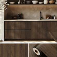 1 Roll Dark Walnut Wood Grain Self-Adhesive Wallpaper, PVC Peel And Stick Wood Grain Contact Paper, Easy DIY Installation, Waterproof And Oil-Resistant, Easy To Cut And Clean, Realistic Wood Texture, Suitable For Kitchen Cabinets And Countertops - Black Walnut Wallpaper - View 7