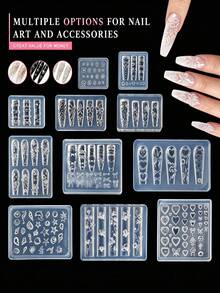 New 3D Silicone Nail Art Mold - Carving And Embossing Template (Flower/Heart) | Reusable 3D Embossed Nail Shaping Tool - Suitable For Nail Salons And Home Use - Multicolor - View 2