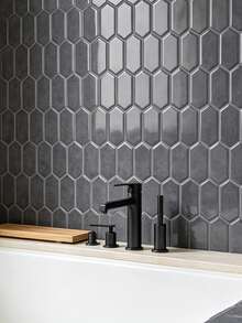 WoStick 1/10 Sheets DIY Elongated Hexagon Mosaic Wall Stickers, Waterproof Self-Adhesive Backsplash Tiles For Kitchen Bathroom Home Decor, Light Pink Marble Pattern - Carbon Grey Honeycomb - View 9