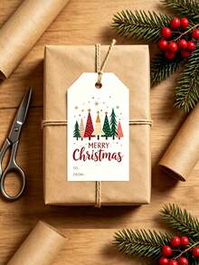 100/50/25pcs Christmas Gift Tags With Jute Rope, Merry Christmas Rope Tags, Classic Christmas Holiday Gift Tags, Christmas Paper Gift Tags, Christmas Tree Gift Tags, Personalized Party Favor Candy Bag Tags, DIY Handmade, Christmas Party - Multicolor - View 7